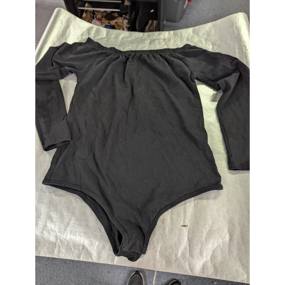 Nasty Girl black one piece long sleeve off shoulders bodysuit USA 12 UK 16